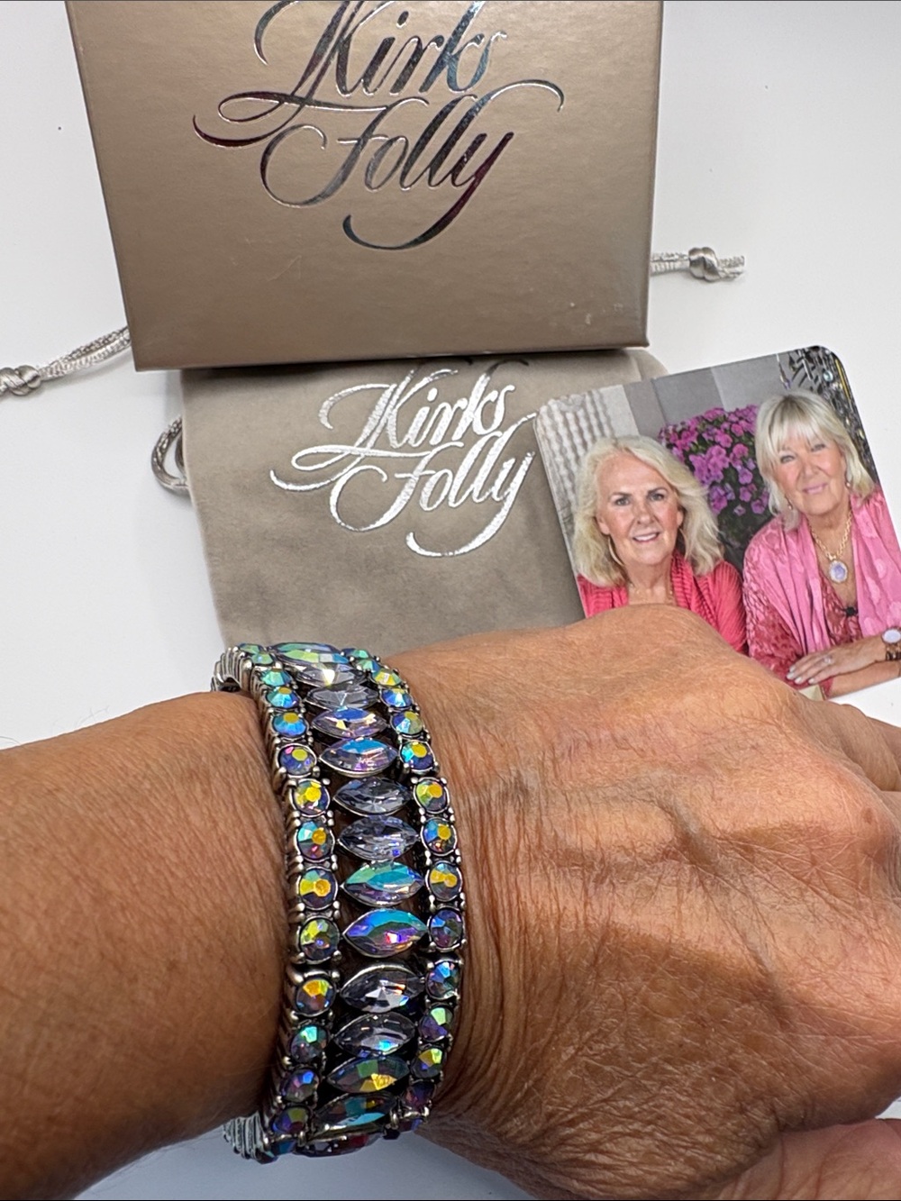 Kirks Folly Iridescent Crystal Bracelet in Blue, Purple & Yellow Tones